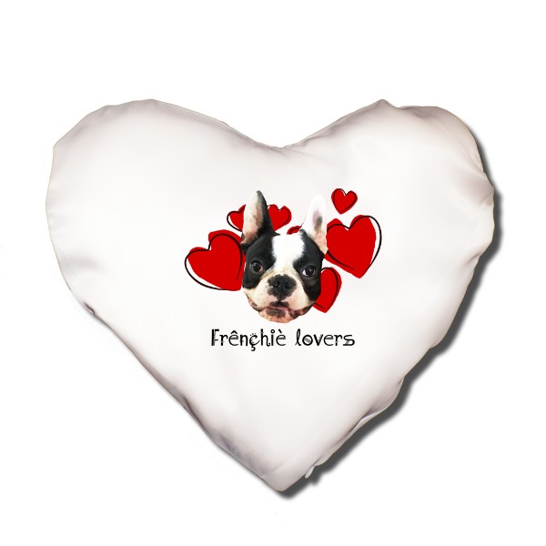 Polštář SRDCE s potiskem Frenchie lovers